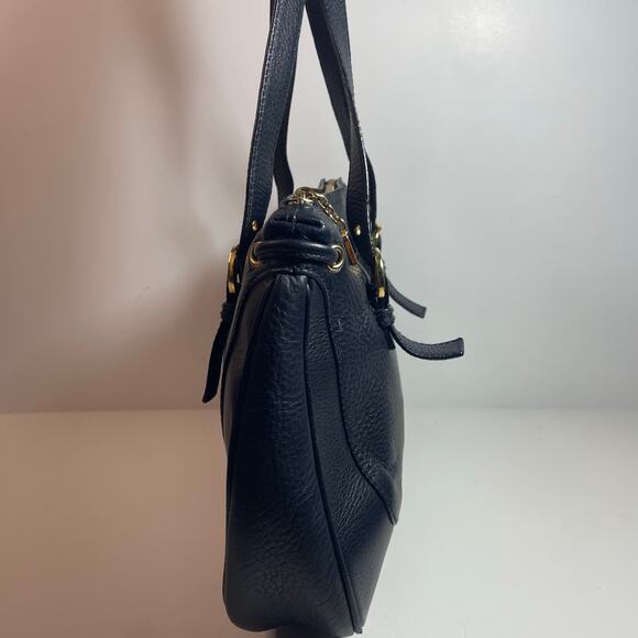 St. John Dark Navy Blue Pebbled Leather Shoulder Bag Handbag Purse - Picture 3 of 11